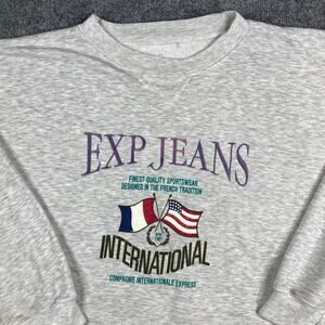 EXP Jeans Sweatshirt Mens XL Gray International Flags Graphic Crewneck Retro